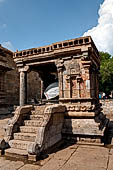 The great Chola temples of Tamil Nadu - The Airavatesvara temple of Darasuram. The nandi (bull) inside a small mandapa in front of the temple entrance,